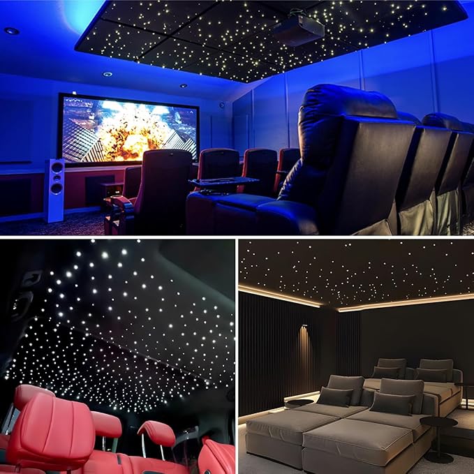 AKEPO 6W Mini Size Twinkle RGBW Fiber Optic Lights, Mixed 295pcs 9.8ft/3m Music Activated APP Control Optical Fiber Optic Star Ceiling Light Kit for Home and Car Starlight Headliner Kits