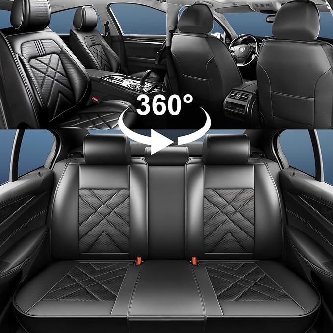 CX-7 Car Seat Covers Custom Fit for Mazda CX-7 2007-2012, Full Coverage Premium Leather Waterproof Breathable Seat Covers Automotive Seat Protectors, Airbag Compatible(Full Set, Seats, Black)