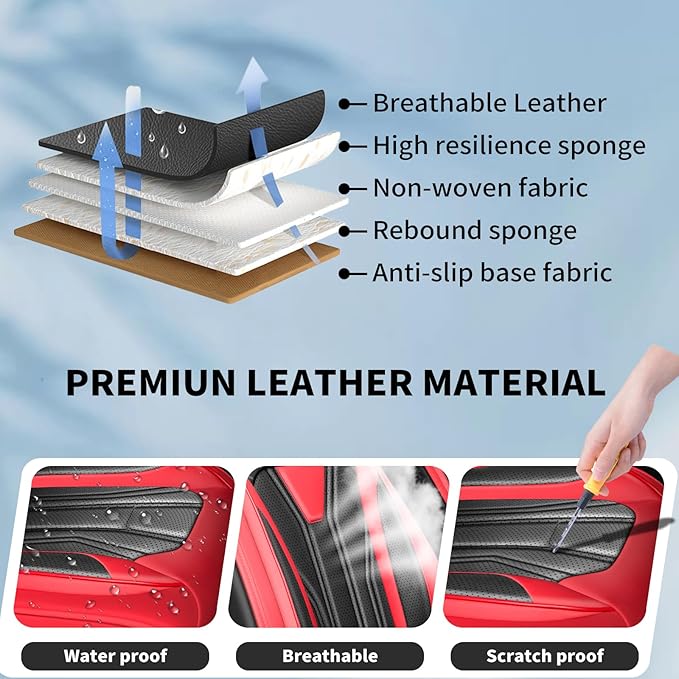 Fit Kona Car Seat Covers for Select Hyundai Kona 2018-2025 2026. Premium Leather, Waterproof， Breathable, Scratch-Resistant & All-Weather Seat Cushion Protector (Front Pair, Red&Black)