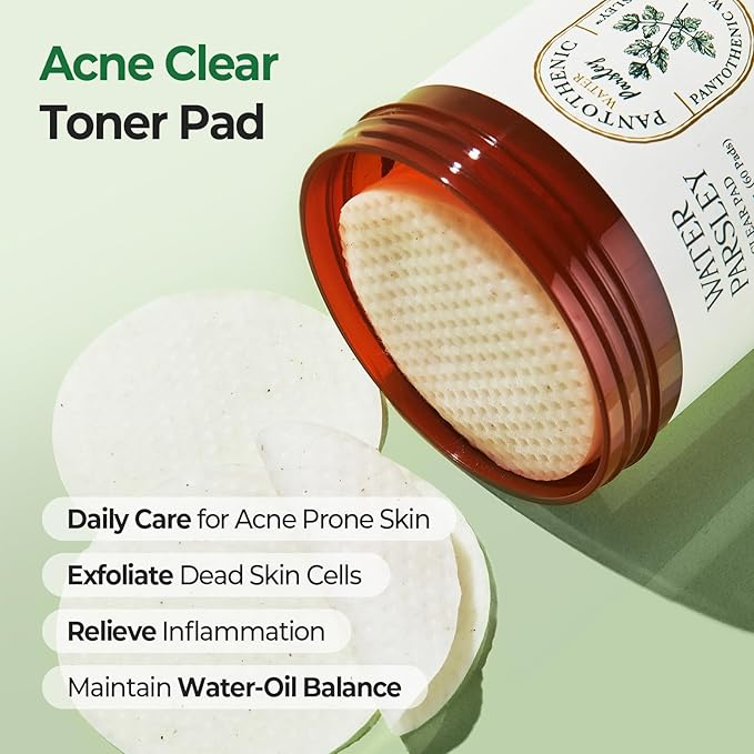 SKINFOOD Pantothenic Water Parsley Clear Toner Pad, Daily Exfoliating Pads for Sensitive Skin, Korean Skincare Sebum Control Face Toner for Trouble Skin, 8.81 oz (60 Pads)