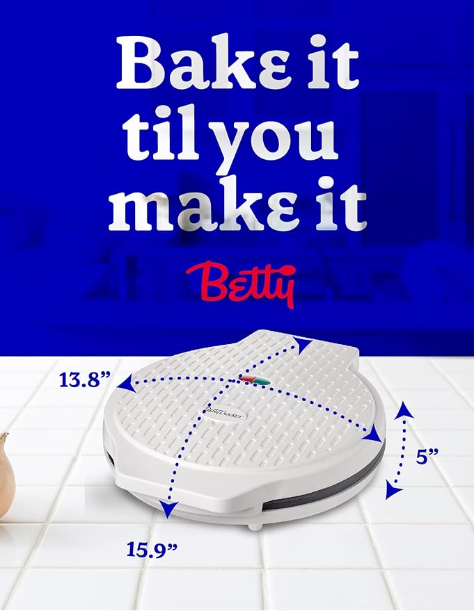 Betty Crocker Pizza Maker Plus, 12" Indoor Electric Grill, Nonstick Griddle Pan for Pizzas, Quesadillas, Tortillas, Nachos and more, 12" Electric Griddle for Delicious Meals and Snacks, White
