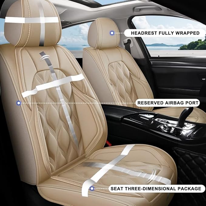 AOMSAZTO Front Seat Covers Fit for Hyundai Sonata 2007-2026 Waterproof Faux Leather Car Seat Cover Compatible with Airbag(2PCS Front, Beige)