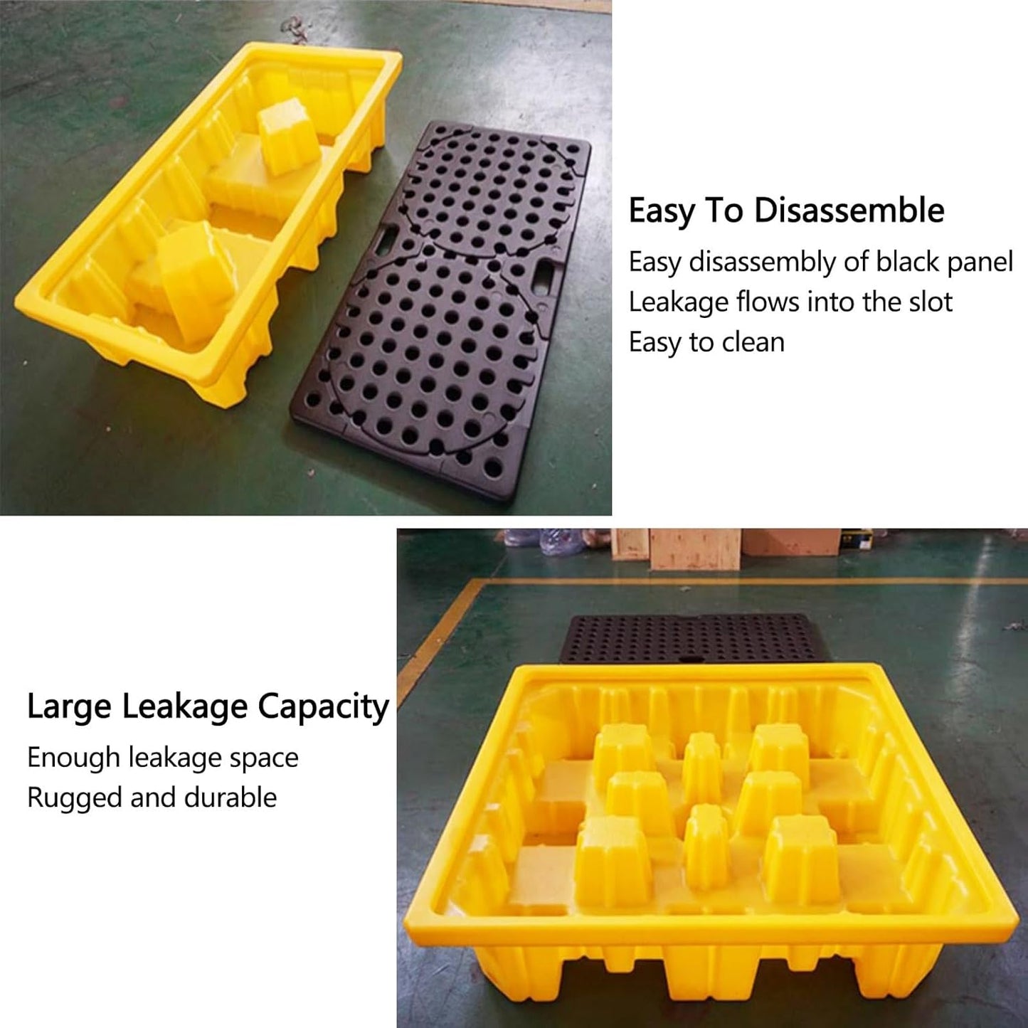 2 Drum Containment Spill Pallet, Polyethylene Low Profile Paint Bucket Tray, Industrial Garage Storage Detachable Shipping Leakproof Platform (Color : Yellow-5 Pack, Size : 20.9"x16.1"x4.7"
