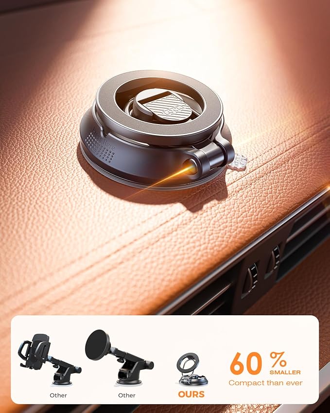 【2026 Newest】SUPERONE for Magsafe Car Mount Suction Cup,【Strongest Suction, 70% Less Spcae】Magnetic Car Phone Holder, Vacuum Phone Mount Foldable Car Accessories for iPhone 17 Pro Max/16/15/14/13/12