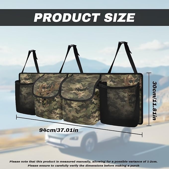 Camo Deer Car Trunk Organizer and Storage,Large Capacity Backseat Hanging Storage with 4 Storage Bag, Backseat Car Organizer Universal for Cars, Truck, vans
