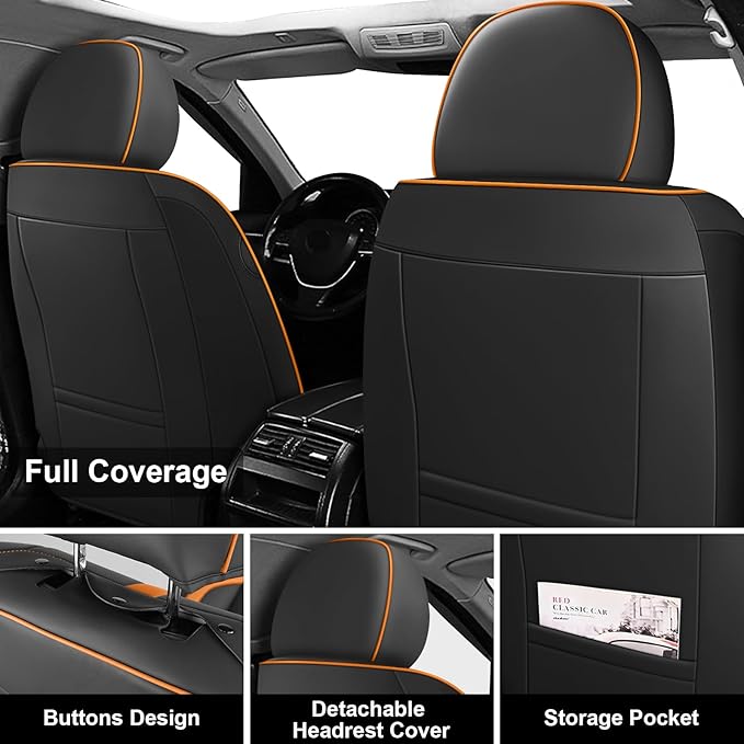 Fit for 98% of Mercedes Benz Car Seat Covers with Headrests, Premium Nappa Leather Seat Cover, Fully Wrapped Protect Modern Style Seat Cover (5-Seat Luxury, Black & Orange)