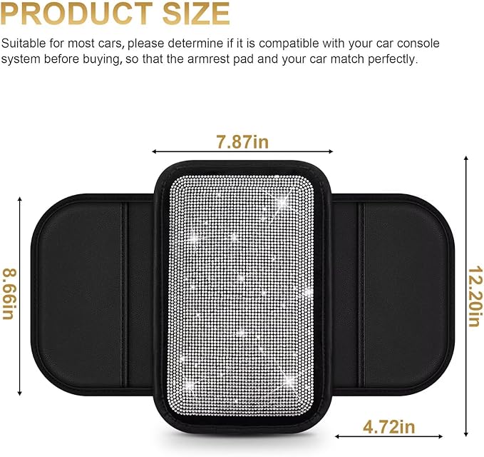 Bling Center Console Cover Fit for Toyota Avalon with 2 Storage Bags Fully Diamond-Studded Style Center Console Armrest Cover with Total Protection(Silver Diamond)
