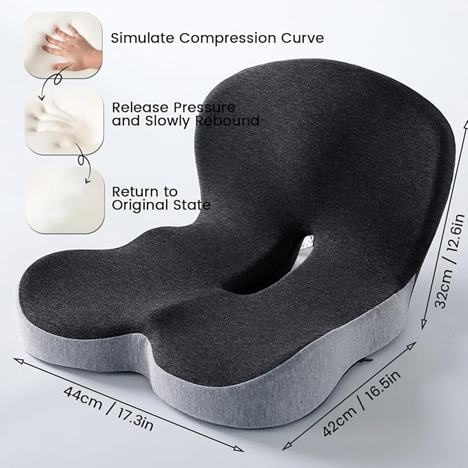 Back and Seat Cushion, Car Seat Cushion, Soothe+ Cushion, Memory Foam L-Shaped Integrated Seat Cushions Lumbar & Lower Back Support for Office Chair, Car (A-Black Grey)