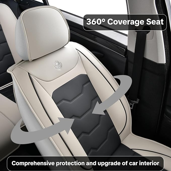 Car Seat Cover Set, Gray and Black Seat Covers, Automotive Interior Accessories, Waterproof Synthetic Leather, Protect and Upgrade Your Car Interior, Pet Car Seat Cushions, Fits Most Vehicles