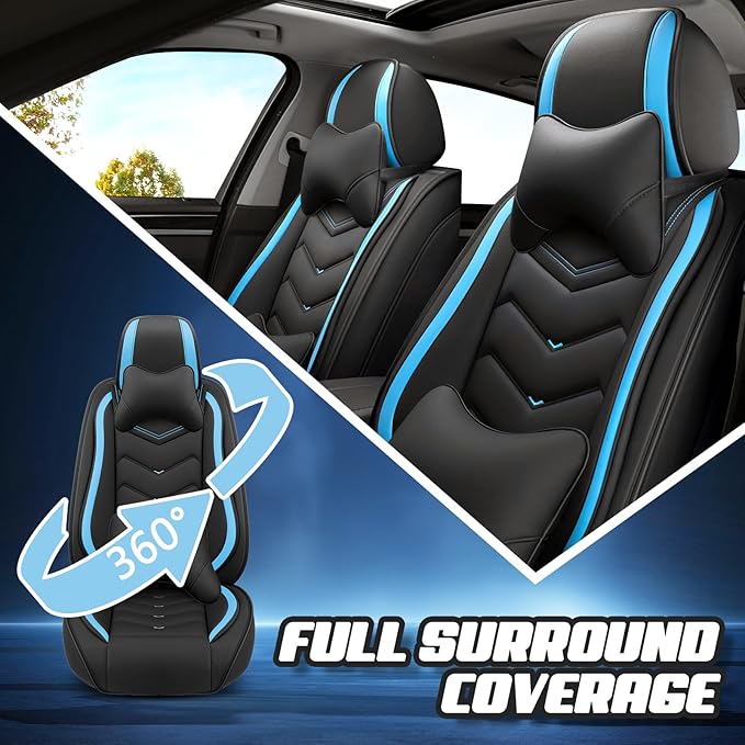Car Seat Covers for VW Eos 2007-2016, Premium Nappa Leather Car Seat Cover, Stylish Sport Seat Covers， Automobile Seat Cover Sets.(Luxury 5 Seats/Black Blue)