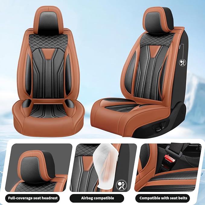 Fit CRV Car Seat Covers Premium Leather for Honda CRV cr-v 2011-2025 2026. Waterproof， Breathable, Scratch-Resistant & All-Weather Seat Cushion Protector (Full Set,Brown&Black)