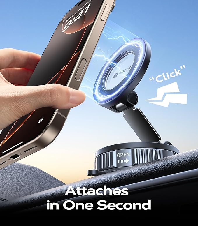 VICSEED 2026 Upgraded Car Phone Holder for Magsafe Car Mount [85 LBS Strongest Suction] Vacuum Magnetic Phone Holders for Your Car 360° Adjustable Car Phone Mount for iPhone 17 Pro Max 16 15 14 13 12