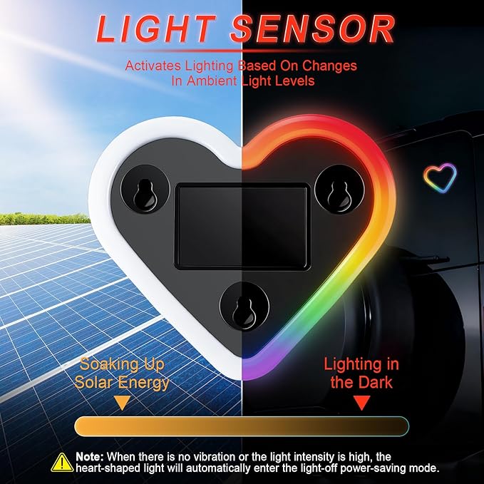 iFunyLED Car LED Interior Lights, Heart-Shaped Ambient Light for Windows, 8 Lighting Modes, Charging Through Type-c and Solar Energy, Car Decorations for Women Men, Pack of 2, (Multicolor)