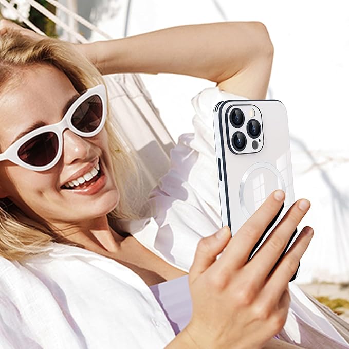 Guppy Compatible with iPhone 14 Pro with MagSafe Case, Magnetic Gradient Case with MagSafe Charging, Gradient Glass Back Cover with Lens Film-White