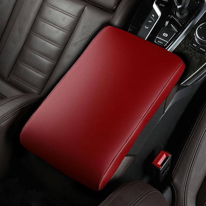 Car Armrest Cover Pad for Audi Q3 F3 2018 2019 2020 2021 2022 2023 2024 2025 Premium Leather Center Console Armrest Cushion Pad Anti-Scratch Waterproof Auto Interior Accessories Red Style