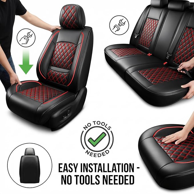 Fit Palisade Car Seat Covers for Hyundai Palisade 2020-2026 - Premium Leather, Waterproof, All-Weather, Airbag Compatible, Breathable, Easy Install,Only 2 Front seat Covers,Redline