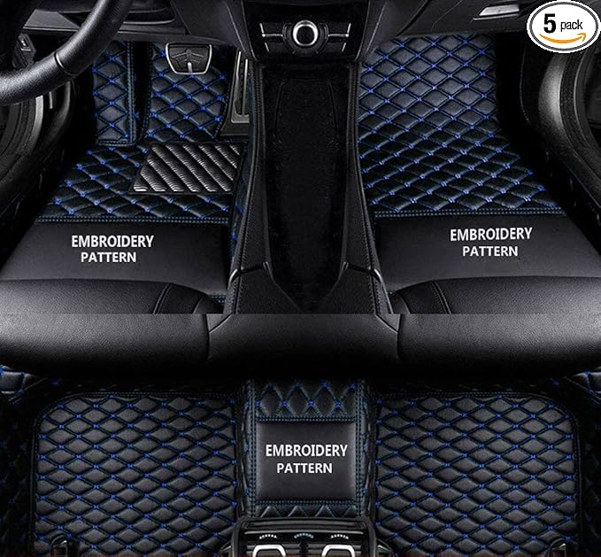 Car Floor Mats for 99% Cars, Trucks and SUVs Full Coverage Pads Protection Non-Slip Leather Floor Liners (Black/Blue)