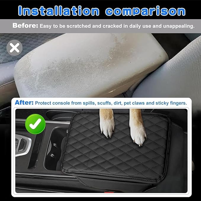 Car Armrest Cushion for Isuzu D-MAX MU-X 2015-2025, Center Console Covers Pad Leather Accessories, Arm Rest Protector Mat with Side Storage Bag for SUV/Sedan/Truck, D/Red