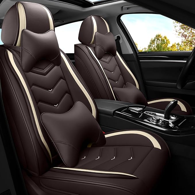 Car Seat Covers for VW Eos 2007-2016, Premium Nappa Leather Car Seat Cover, Stylish Sport Seat Covers， Automobile Seat Cover Sets.(Luxury 2 Seats/Coffee Color)