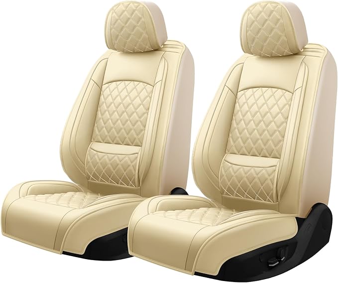 Fit for Accent Seat Covers Compatible with Hyundai Accent 2017-2026 - Waterproof Breathable Leather Automotive Seat Cushions Protector,Airbag Compatible,Only 2 Front seat Covers(Beige)