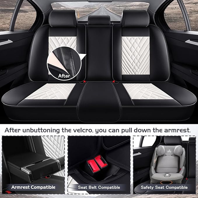 Truck Seat Covers for GMC Sierra 2500 2007-2026, Waterproof Premium Leather Full Coverage Car Seat Cover, Muscle Sport Style Auto Interior Seat Cover Sets (Full Set/Black White)