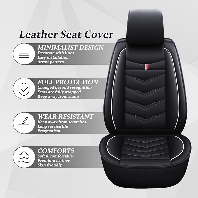 Car Seat Cover for Ford Explorer 2000-2025, Waterproof Durable Compatible Airbag, Premium Leather Seat Protector(2 Seats Standard,Black White)