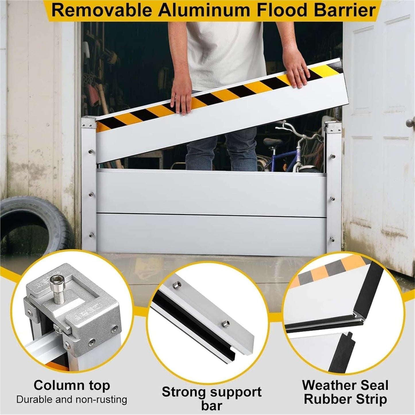 Reusable Heavy Duty Aluminum Flood Barriers for Home Exterior, Flood Protection Barriers Water Barrier Door Quick Detachable Garage Doors Detachable Mobile Rain Water Baffle (H 7.9 inch L 17.5FT)