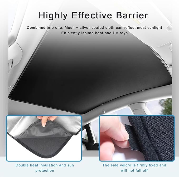 Sunshade Roof Compatible with Volvo C40 2021-2023, Heat Insulation Sunroof Shade, Foldable Glass Roof Shade with Storage Bag, Black