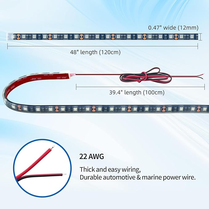 12V Marine Boat LED Light Strip Super Bright, 2 Pack 4FT IP68 Fully Waterproof RV Front Cap Lights, Golf Cart Underglow Roof Lights Strip for Truck ATV UTV SUV Car Pickup Trailer, Cuttable, Blue