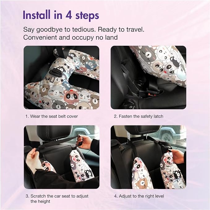 Car Pillow for Kids, Car Neck Head Support Cushion Set,Travel car seat Safety Pillow,h Shape car Sleeping Pillow Kids,Pillow case can be Disassembled and Washed (E)