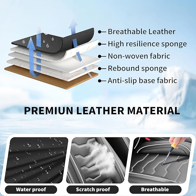 Fit Tucson Car Seat Covers Premium Leather for Hyundai Tucson 2010-2025 2026. Waterproof， Breathable, Scratch-Resistant & All-Weather Seat Cushion Protector (Full Set, White Line Black)