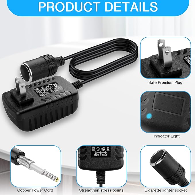 AC to DC Converter 2A 24W Car Cigarette Lighter Socket Adapter Power Cable 110-240V to 12V AC/DC for Automobile Home Use Car to Wall Plug（Under 24W only） (Pack of 2)
