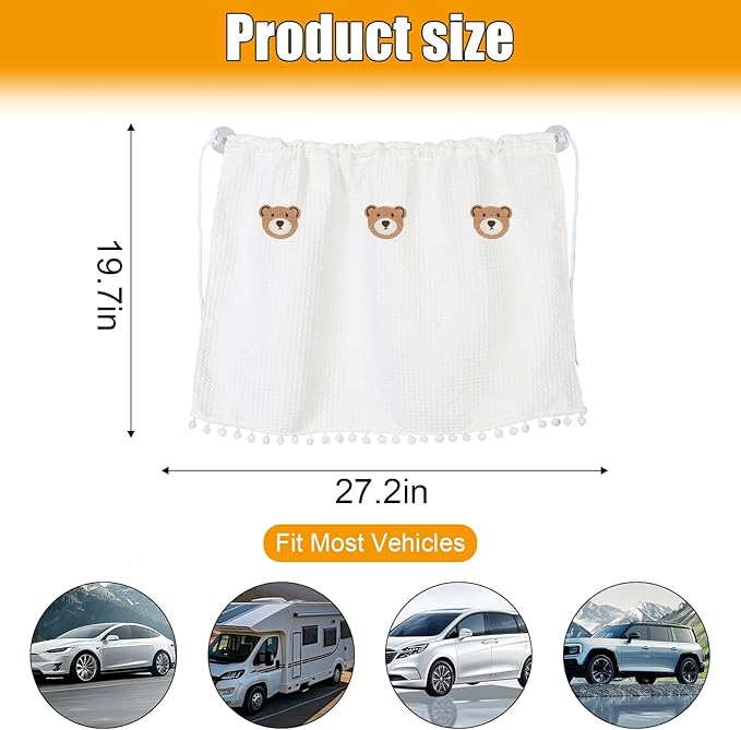 Car Side Window Sun Shade Privacy Curtain for Baby - Blackout UV Protection Car Window Shades with Suction Cup for Back Seat - Cute Auto Camping Windows Screen Shades (Three Bears)