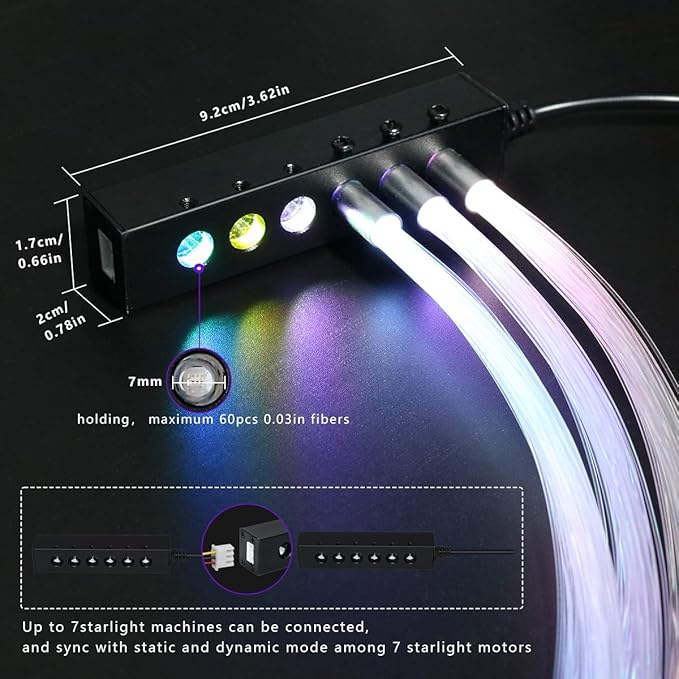 AZIMOM 6LED Colorful Fiber Optic Starlight Headliner Kits 720pcs*0.03in*9.8ft Fiber Strands APP& Remote Control Mix Color Chase Timing Fiber Optic Star Light for Car Home Sky Star Decoration