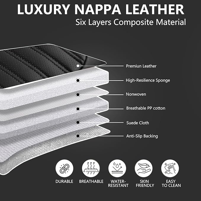 Car Seat Covers for Genesis GV70 2022-2025 2026, Full Set Nappa Leather Waterproof Breathable Anti-Slip Airbag Compatible Car Seats Protector, Car Interior Seats Cover (Black,+Pillow)