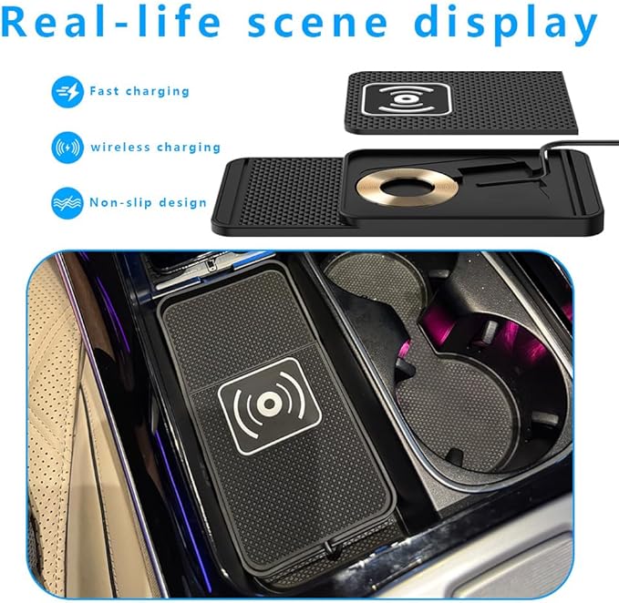 Wireless Charging Pad for Car for Subaru Legacy 2018-2025, Non-Slip Type C/USB 20W Fast Phone Charging Pad DIY Trim-to-Fit No Interior Damage,A&USB
