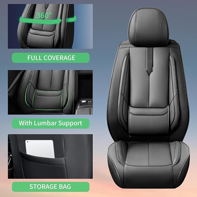 Fit Honda Fit Car Seat Covers for Honda Fit 2007-2019 2020-Upgraded Premium Waterproof & Breathable Leather,Airbag Compatible,All-Weather Seat Cushion Protector,Full Set,Black