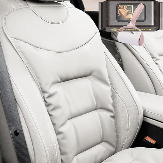 Skin-Friendly & Dirt-Repellent Leather Seat Cushions, 2026 Car Seat Cushion for Driving, 1.57" Thick Comfort Seat Protector, Universal Non-Slip Memory Foam Pad for Car (White, Backrest Cushion)