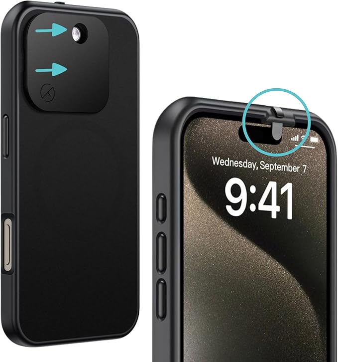 Spy-Fy iPhone 16 Pro Max Privacy Case with Camera Covers Front and Rear | Magsafe Compatible and Kickstand | Protect Your iPhone | 6-Foot Drop Proof | 6,9 Inch | Camera Protection by Valenta Black