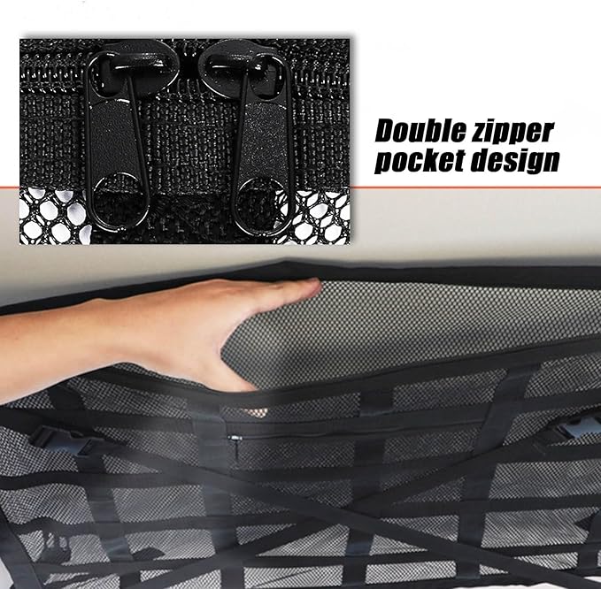 Overhead Car Organizer, Compatible with Ford F-150 XL/Raptor 2010-2025 Car Roof Storage Net Universal Car Ceiling Storage for Camping Storage Bag,Beige-Large
