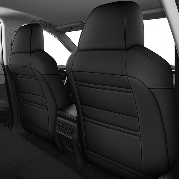 AOMSAZTO Custom Fit Car Seat Covers for Toyota RAV4 Hybrid 2019 2020 2021 2022 2023 2024 2025 Toyota RAV4 LE, XLE, XLE Premium, Limited-Full Set Faux Leather (Black)