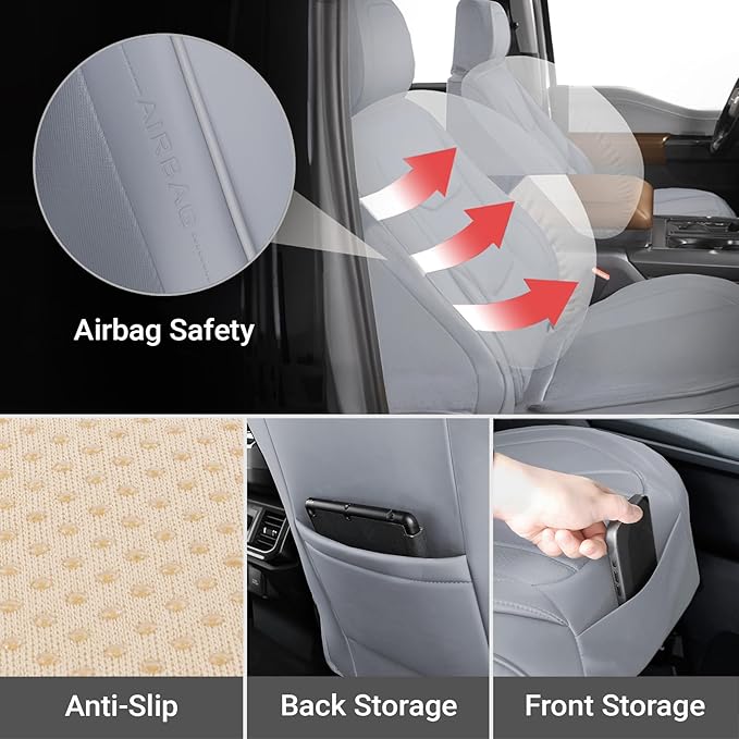 Coverland Custom Fit Car Seat Covers for Car Compatible with [Alfa Romeo Milano, Honda Civic Wagon, Sedan] Premium Waterproof Non-Slip Interior Seat Protector [Front Gray - Size Chart A20]