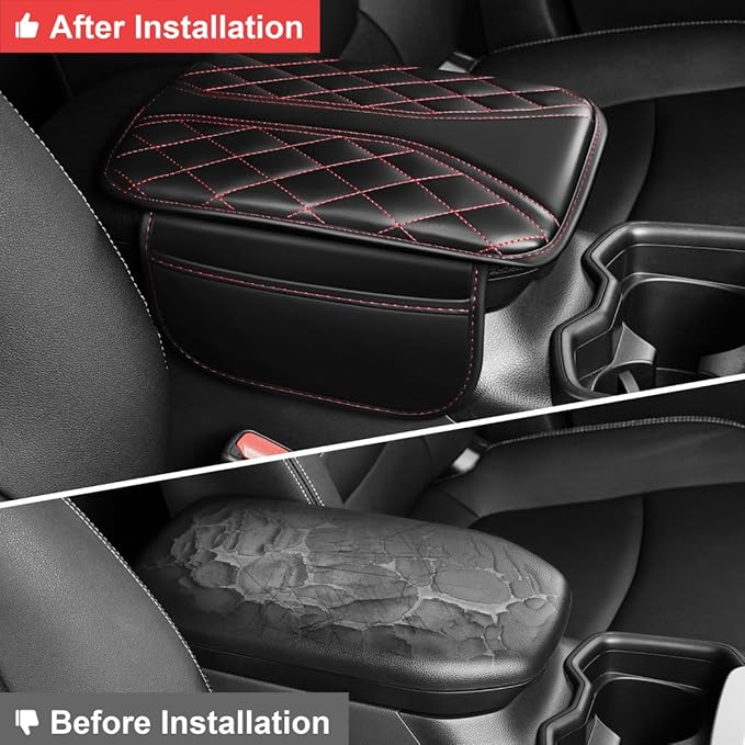Center Console Cover Fit for Land Cruiser Scratch & Wear Resistant Waterproof Middle Console Cover with 2 Storage Bags(Black&Redline)