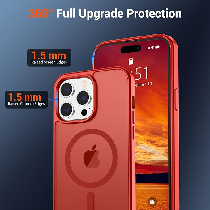 SUPFINE Magnetic for iPhone 14 Pro Max Case (Compatible with MagSafe) (Military Grade Drop Protection) Slim Translucent Matte Shockproof with Anti-Fingerprint Phone Case,Red