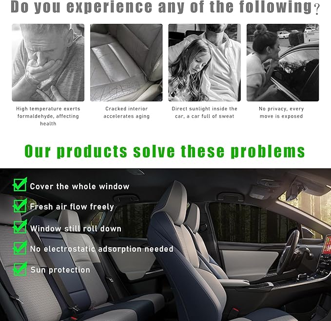 4 PCS Car Window Shades, Auto Front Rear Side Window Sun Shades for Block Heat & UV Protection, Breathable Mesh Baby Window Screen Covers, Universal Car Accessories (Car)