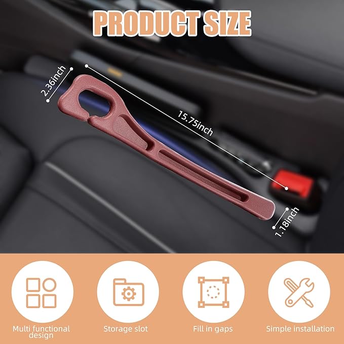 Car Seat Gap Filler Set of 2, Premium Interior Car Accessories, Multifunctional Car Storage Solution with Non-Slip Design, Fits Most Vehicles (Brown)