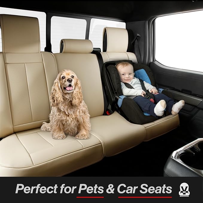Coverland Custom Fit Car Seat Covers for SUV Compatible with [Encore GX, Envision, SRX, XT4, XT5] Premium Water Resistant Leather Non-Slip Interior Protector [Full Set Beige - Size Chart X53]