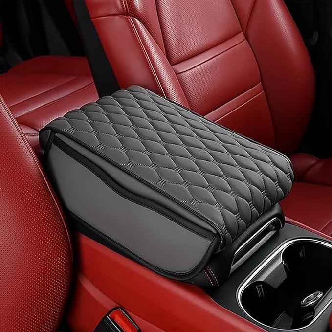 Car Center Console Cushion Pad for Kia EV9/EV9 GT-Line 2023-2025, Leather Armrest Box Pad Armrest Cover Arm Rest Cover Pad with 2 Storage Bags Waterproof for Most Vehicles Vehicles SUVs