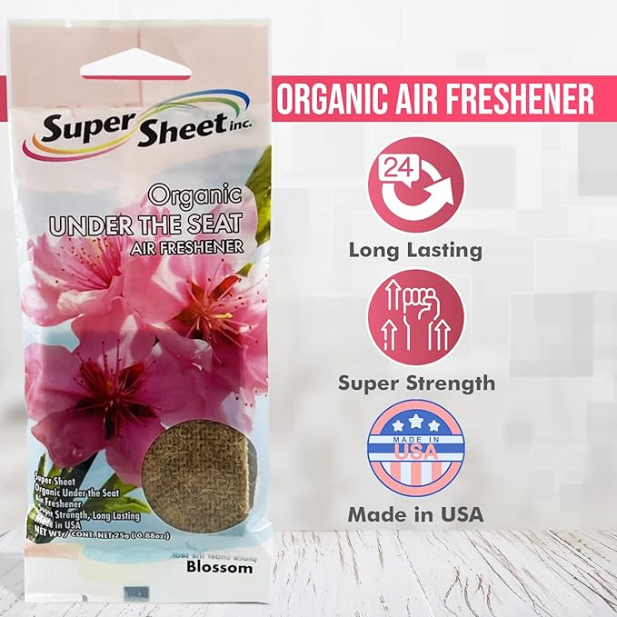 Super Sheet, Organic Under the Seat Car Air Freshener, Long Lasting Fragrance (Blossom, 6 Packs)