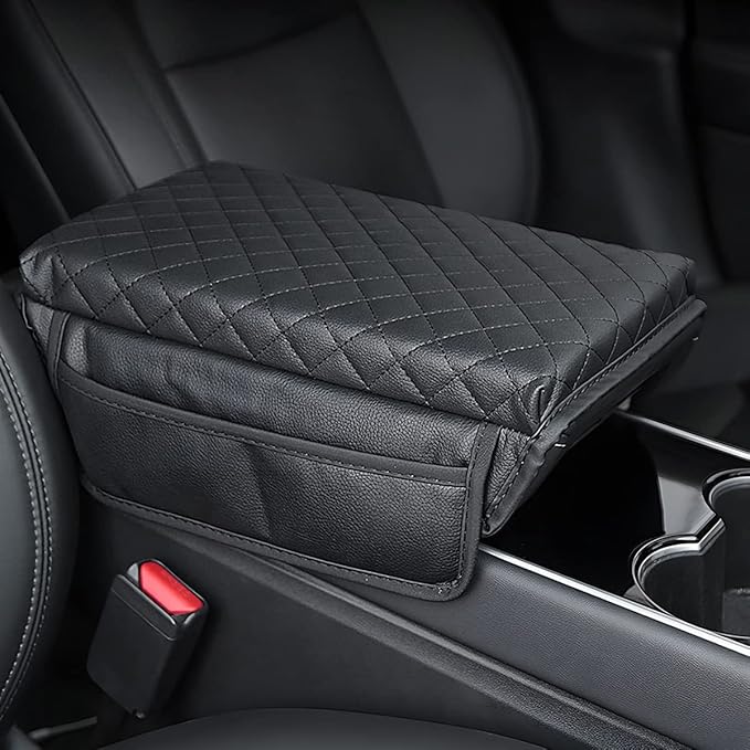 zipelo Car Armrest Cushion, Carbon Fiber Leather Auto Center Console Pad, Memory Foam Armrest Box with Storage Bag, Hand Rest Pillow with Organizer Pockets, Universal Fit for Most Vehicles (Gray)